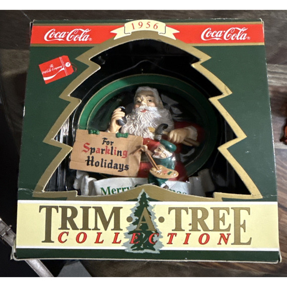 Coca-Cola Trim A Tree Collection 1956 Santa With Painting Elf Ornament 1994 - Picture 2 of 12